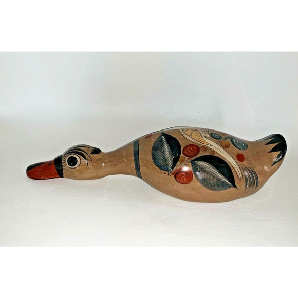 Vintage Large Mexican Folk Art Pottery Tonala Duck Goose Bird 12.5" Long - Picture 11 of 12